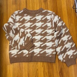 NWT Line & Dot Houndstooth Pattern Sweater in Toffee/Ivory